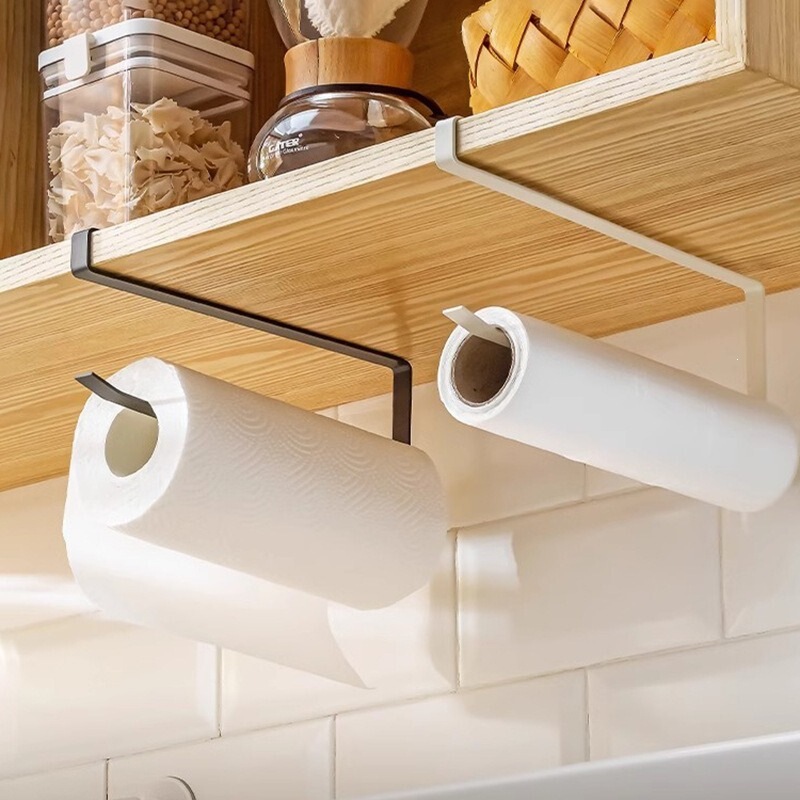 Roll Paper Holder, Plastic Wrap, Kitchen Cabinet Paper Towel Rack, Storage Rack, Paper Towel Hanger, Napkin Holder, No-Drill Hanging Household Use