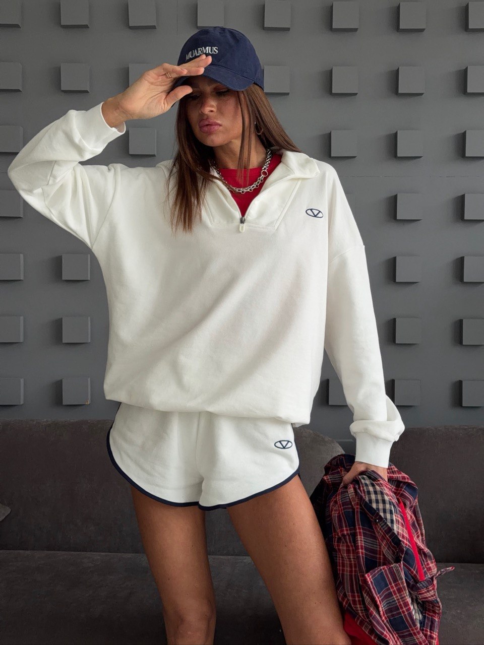 2026 European American Cross-border Casual Sports Set For Women, American-style Half-zip Sweatshirt Shorts Two-piece_ecoleips.com