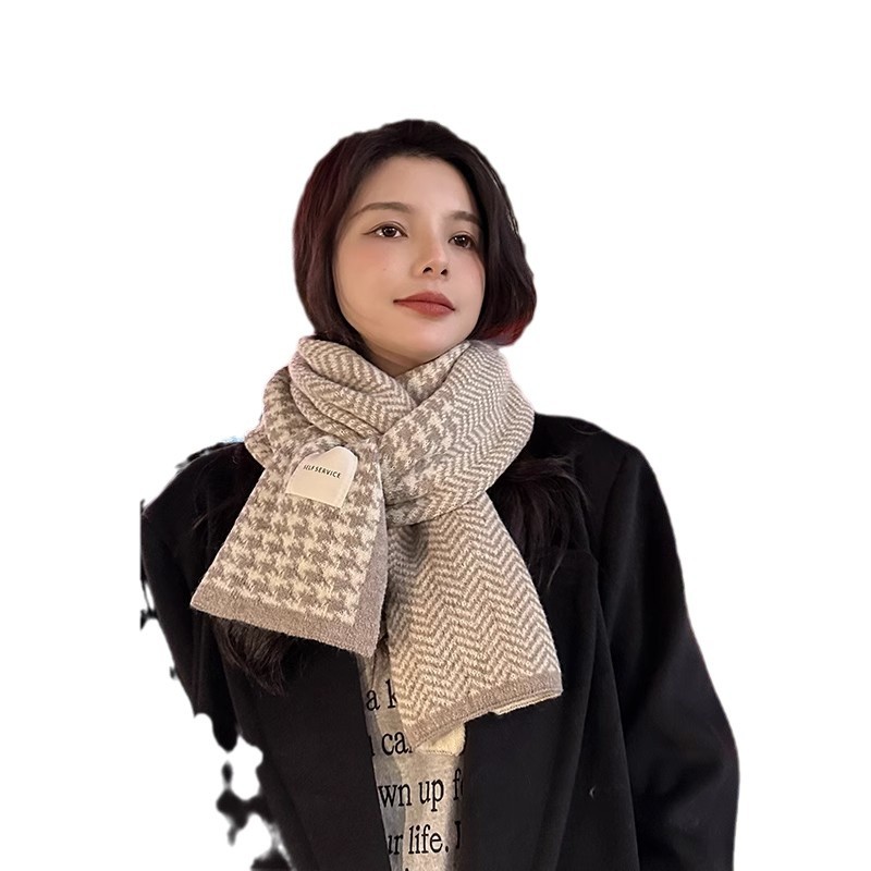 Mujeres de invierno imitación de cachemira bufandas de mil pájaros 2024 nuevo estilo coreano versátil pareja de estudiantes de punto calentamiento buñuelo para hombres