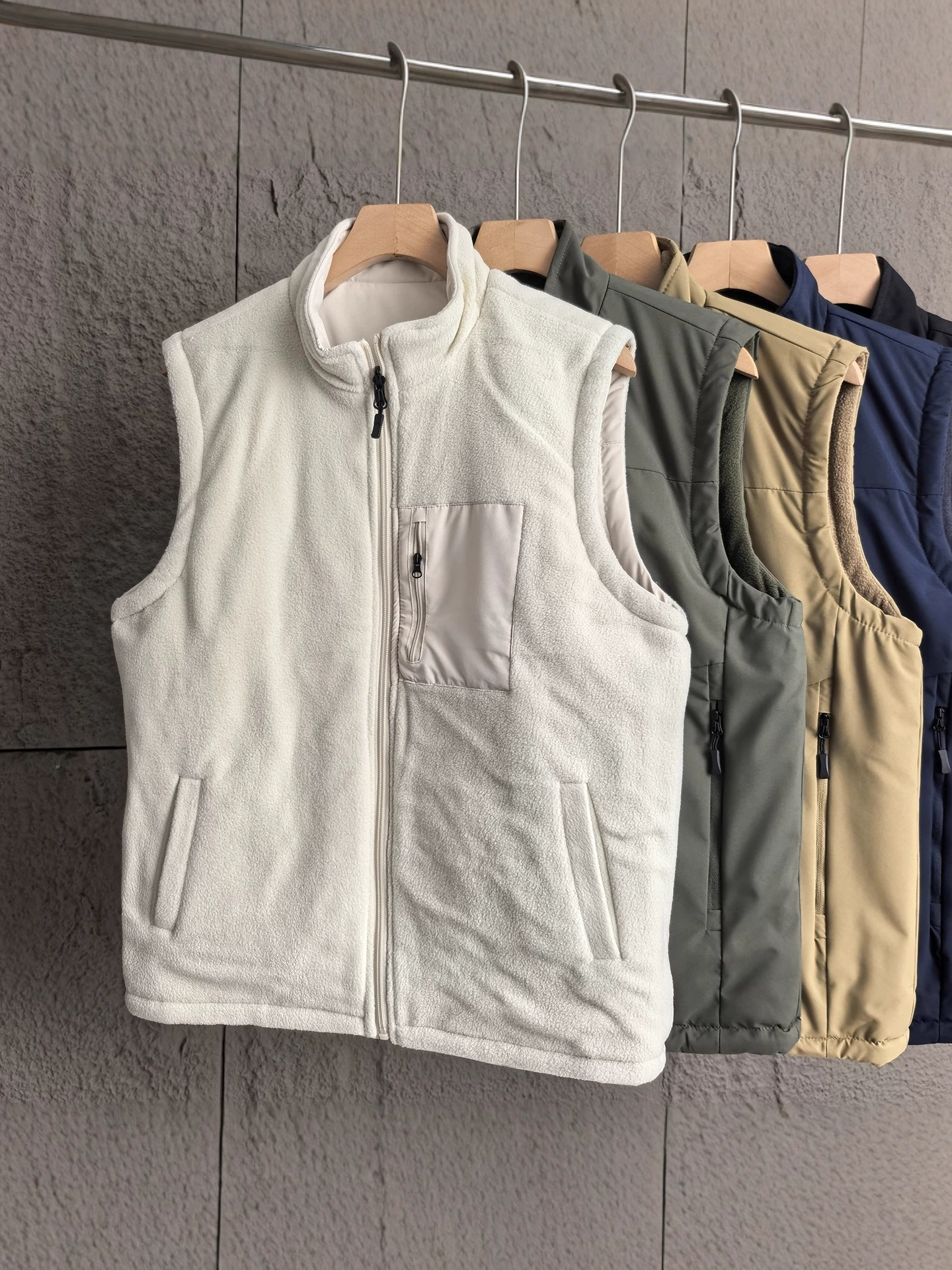 Double-sided velvet windproof keep warm vest for leisure, jacket, increased thickness