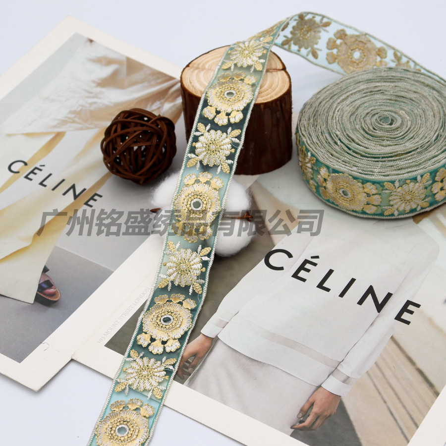 国境を越えた刺繍レースの補助材料欧根紗民族風服装の頭糸飾りリボン靴材バッグ手作りDIY