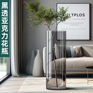 亚克力防摔花瓶摆件客厅插花透明水养富贵竹直筒轻奢高级感醒花桶