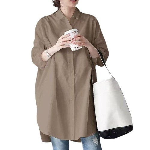 Export White Shirt Women's Long Sleeve New Fashionable Mid-length Casual Loose Design Shirt 