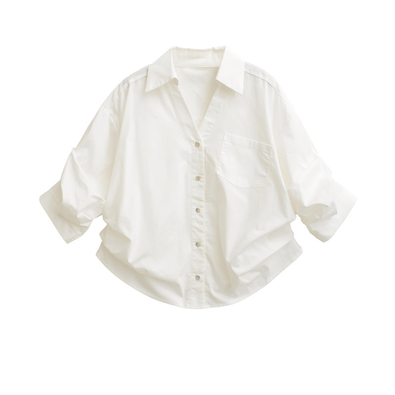White Vintage-Style High-End Long-Sleeve Shirt for Women, Autumn Waist-Cinching Slimming Niche Blouse Top