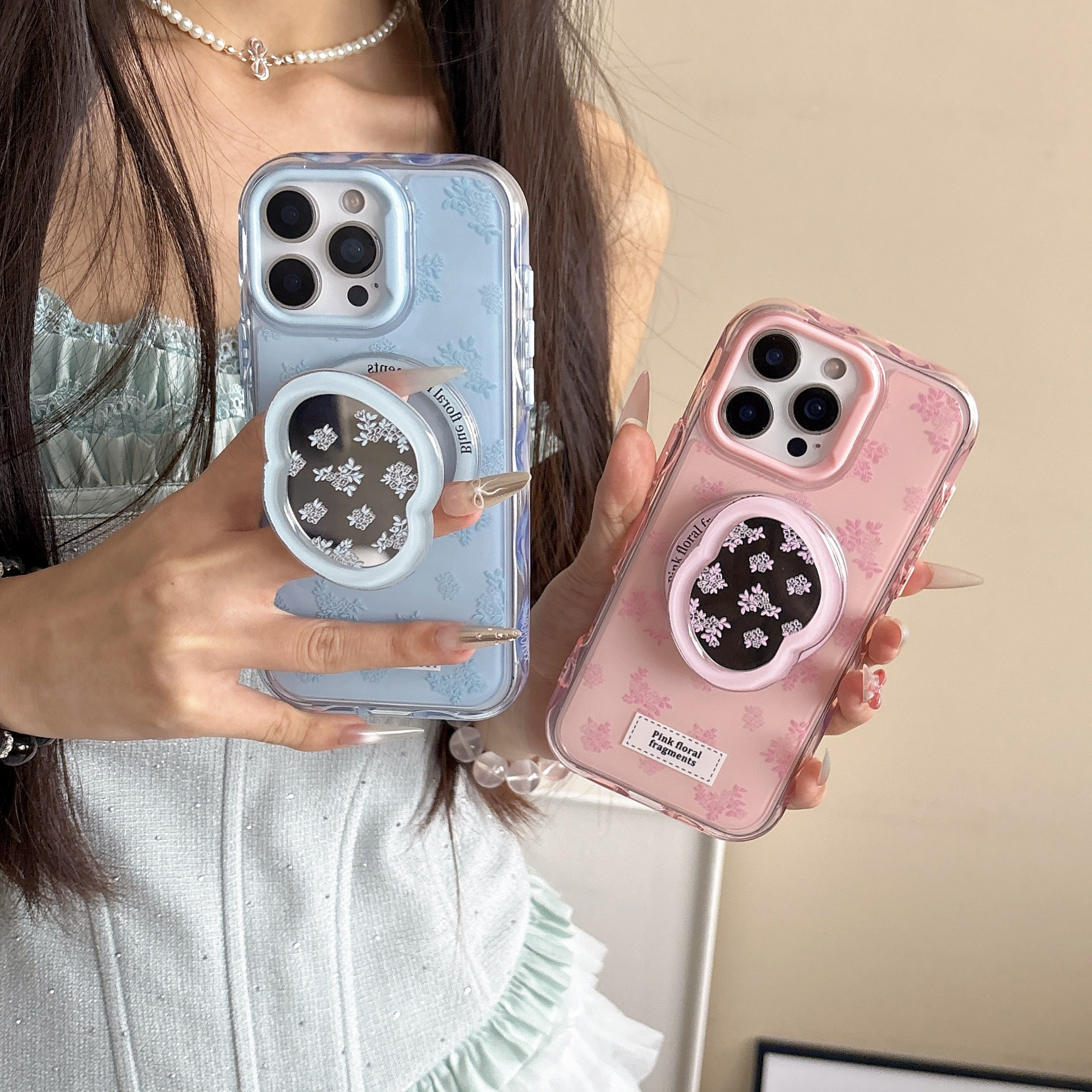 Espejo floral de nicho coreano para Apple 16ProMax funda para teléfono móvil 15Pro magnético 14/13 nuevo 16PM