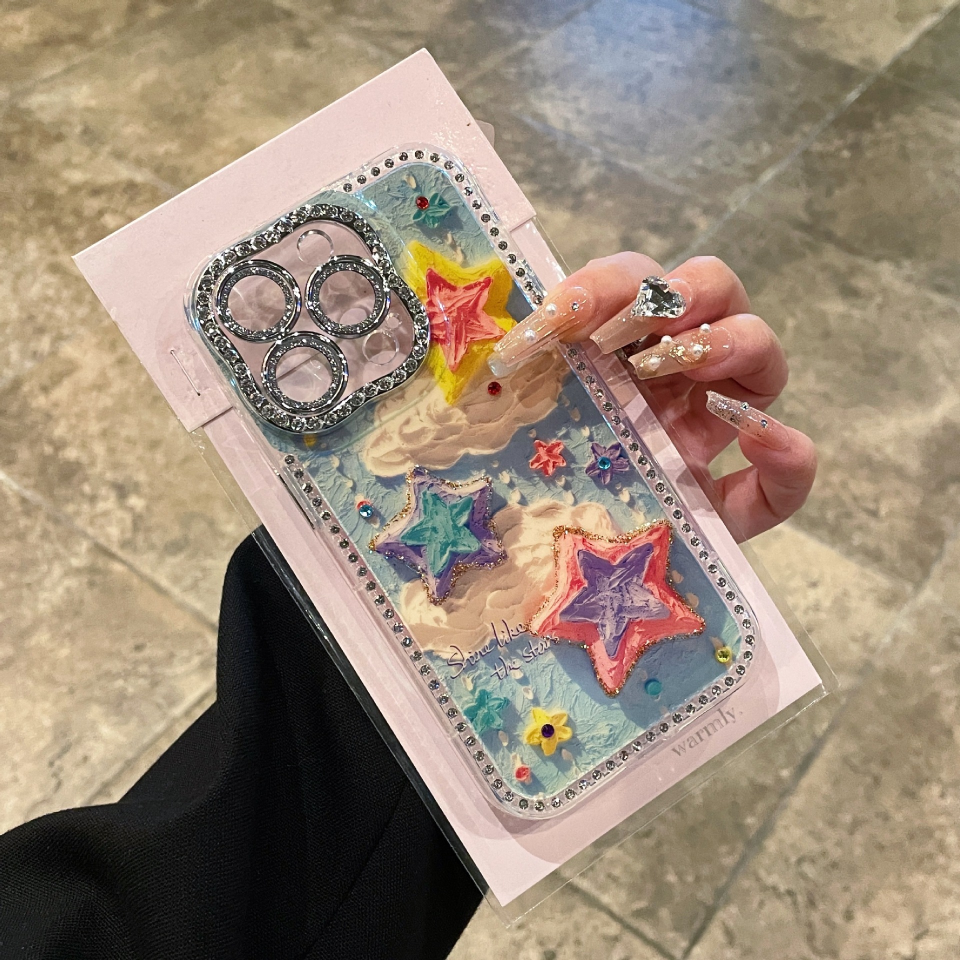 Pintura al óleo estilo ins, nubes, estrellas, para la carcasa del teléfono iphone15 16ProMax Apple 13/14, orificio fino, borde retorcido