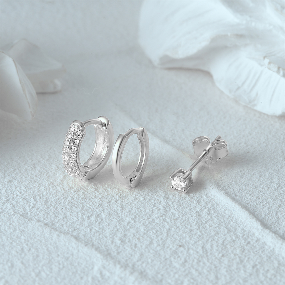 4g Weight Zircon Inlay Material Earrings Classification 3 Pieces Set Quantity Daily Occasion 925 Sterling Silver Material Geometric Pattern Women's Gender Plating, Inlay Design Simple Style Style 3 Pieces Set 925 Sterling Silver Zircon Geometric Earrings 40