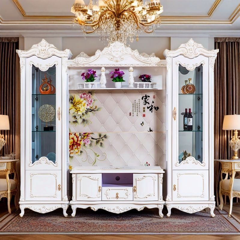 European Style Tv Cabinet Combination Wall Integrated Tv Wall Cabinet Living Room Combination Cabinet Bookcase Background Wall Video Cabinet Luxury