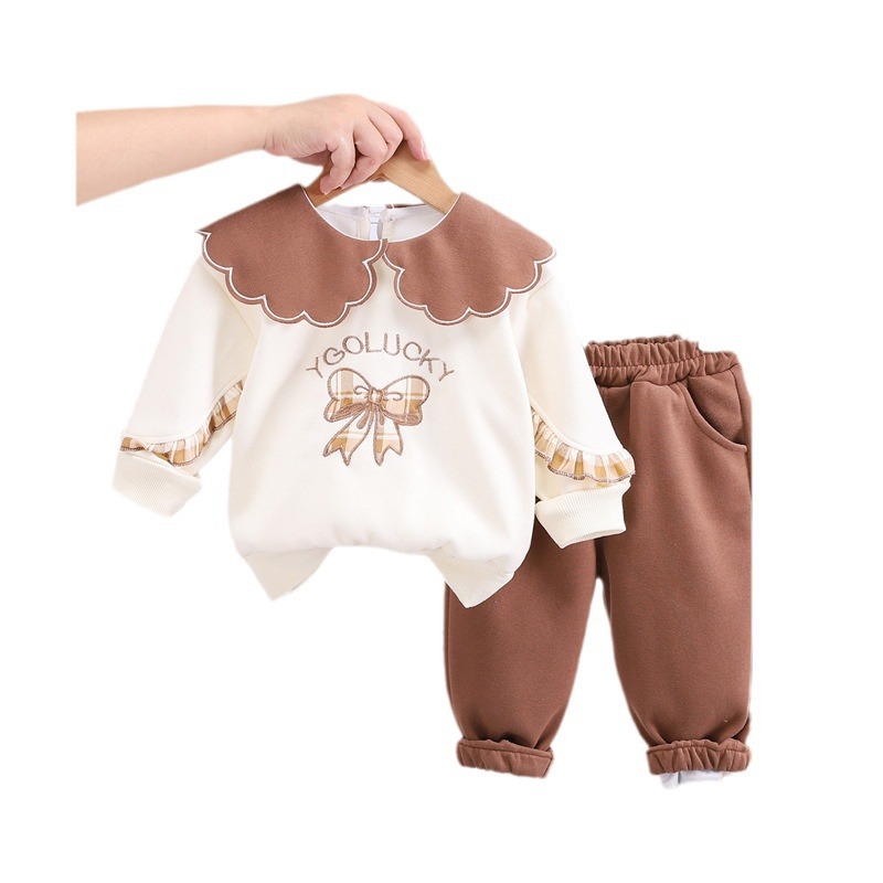 Doll collar lapel 2024 autumn new style and baby girls' casual pants two-piece set trendy_voghion.com