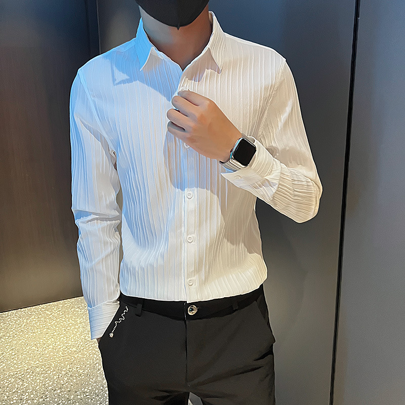Men's long-sleeved shirt autumn and winter high-grade Ruan handsome white shirt trendy men's fashionable handsome striped shirt