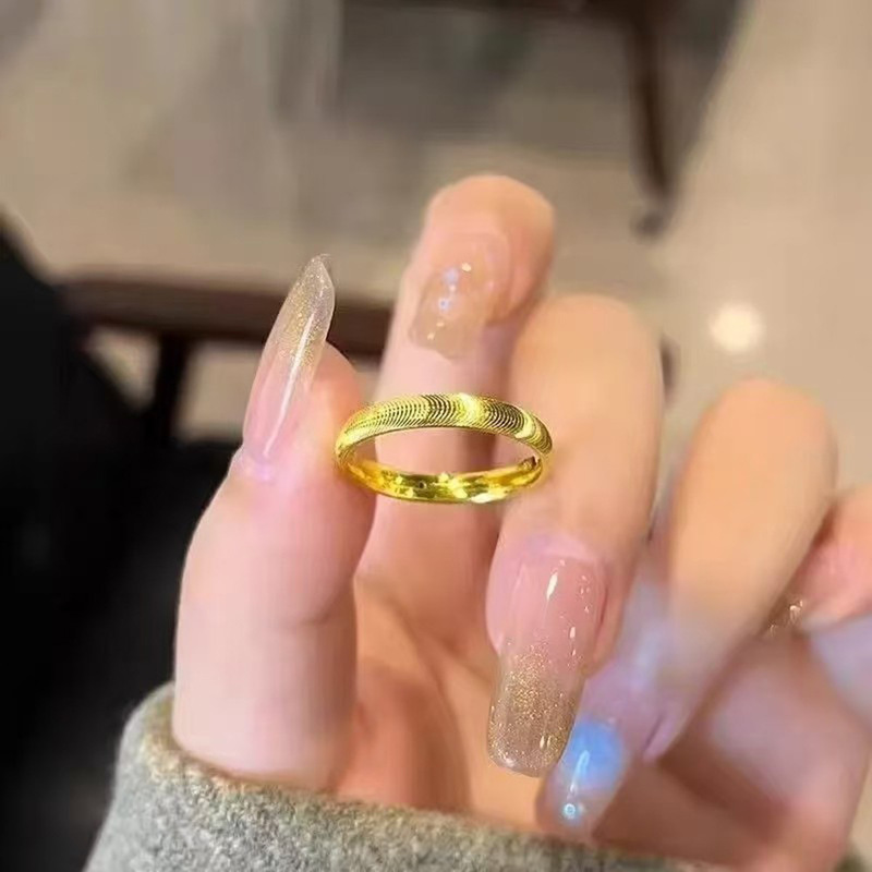 INS爆闪轻奢CNC猫眼戒指女钛钢不掉色网红水波纹素圈指环爆款饰品|undefined