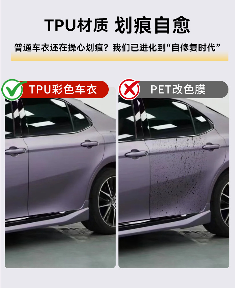 Metallic Series Venice Purple TPU Color Car Wrap Film, Heat Repairable, 2-in-1, Direct Factory Supply
