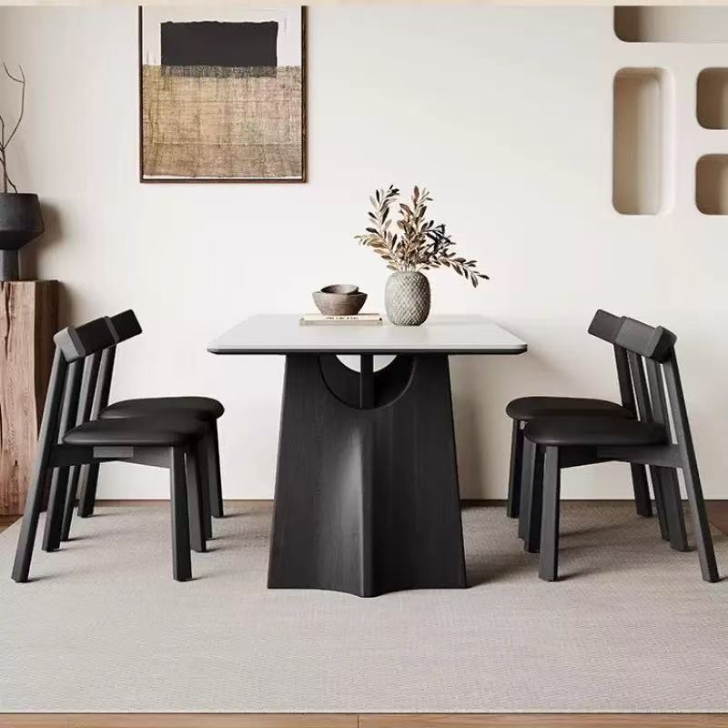 Mesa de comedor de madera maciza rectangular, diseño minimalista moderno, estilo retro, apartamento pequeño mate, mesa de comedor de tablero de roca blanca pura para el hogar