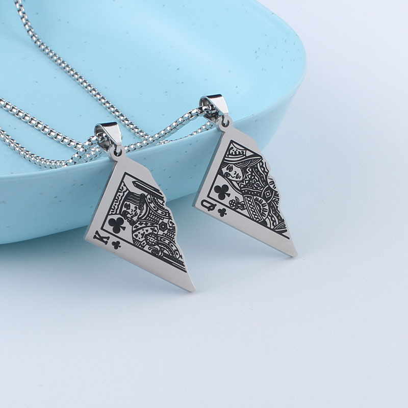 Men's Necklace European and American Cross-border Poker Q/K Pendant Hip-hop Personality Stainless Steel Wool Chain Women's Accessories Wholesale