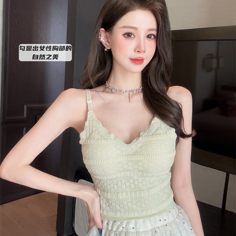 Beautiful Back Camisole Women's Lace V-neck Slim-fit Hot Girl Top Chest Wrap Underwear Bra Summer Ice Silk Inner Wear
