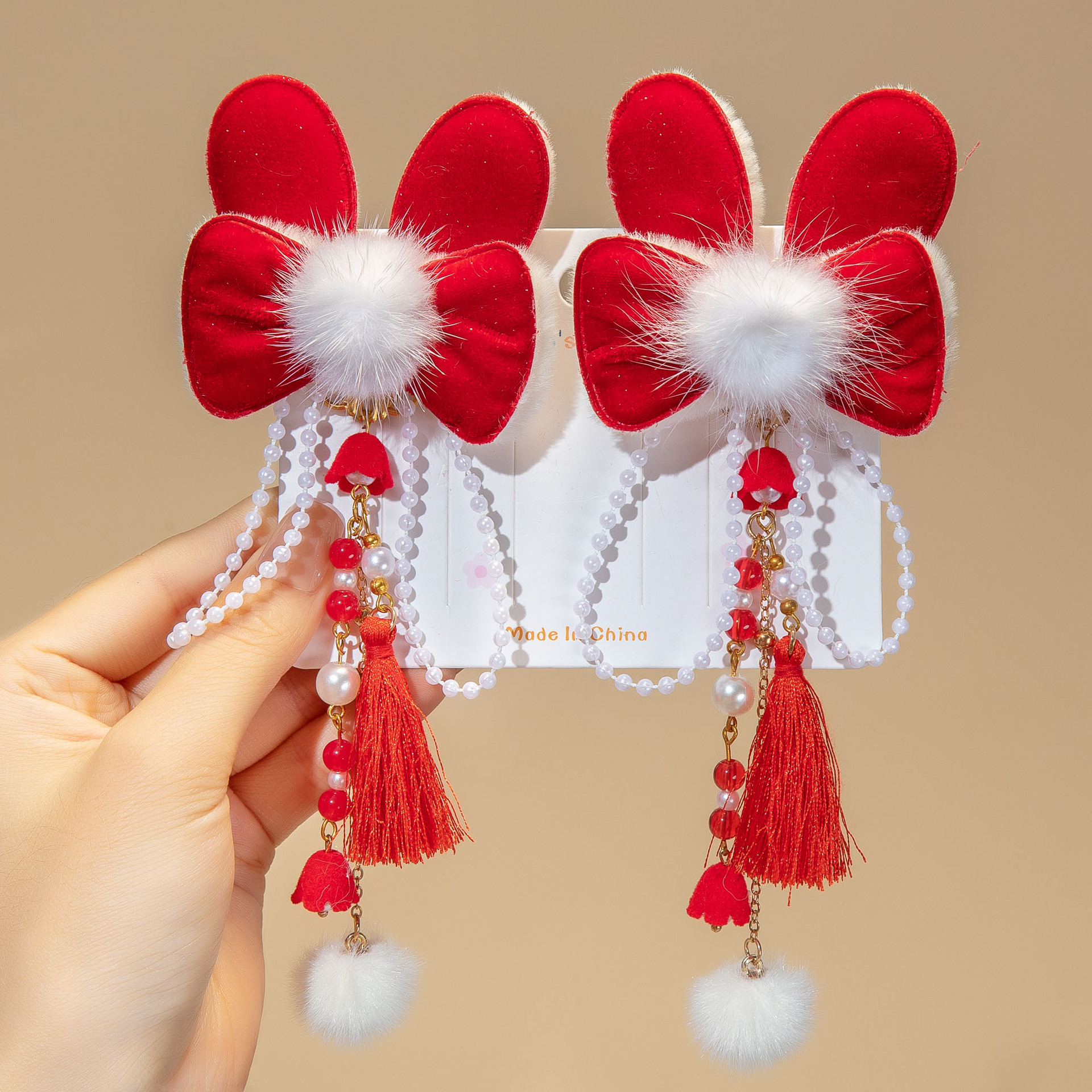 Año Nuevo horquilla accesorios para el cabello de los niños Hanfu estilo antiguo borla arco horquilla niña bebé peluca trenza cabeza Accesorios