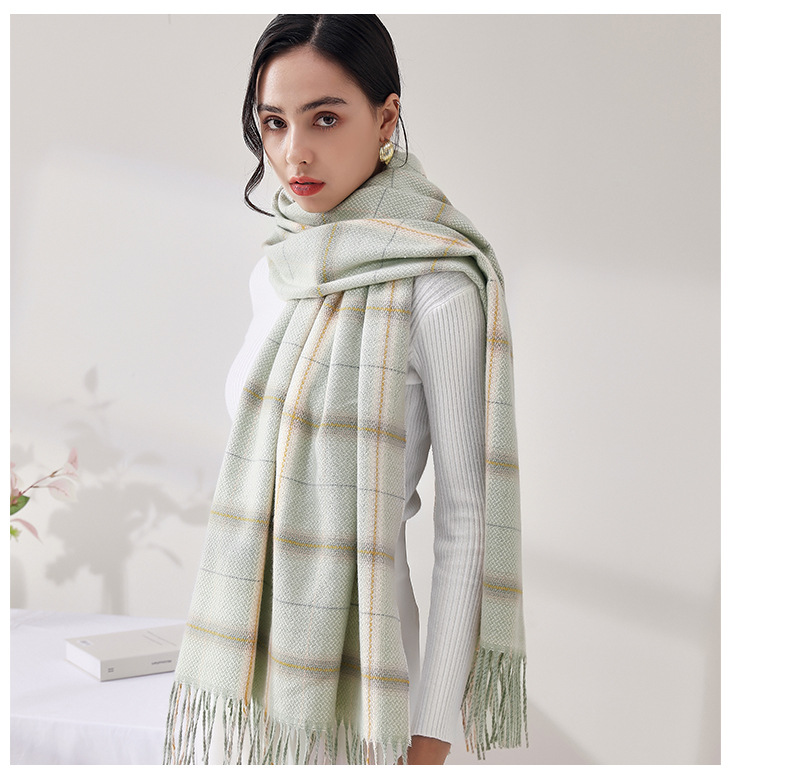 2024 Fashion Checkered Scarf New Cashmere Scarf Women's Sweet Shawl Warm Woven Tassel Autumn And Winter Scarf_voghion.com