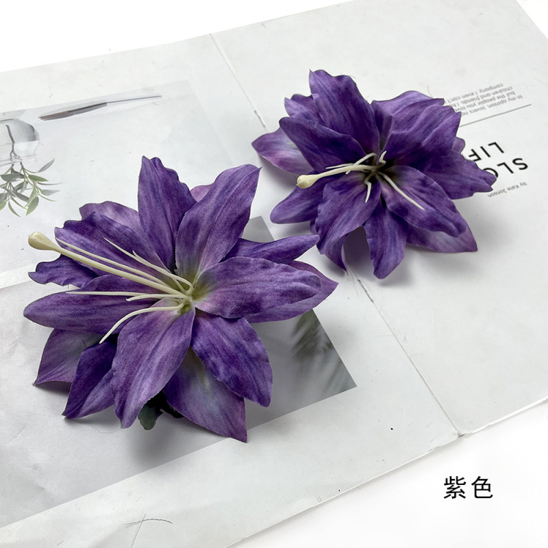 仿真花打印款小百合花头 diy头饰服装道具插花婚礼堂花墙背景装饰|undefined