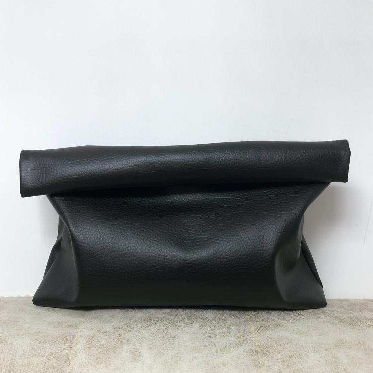 Dark Simple Pu Leather Curled Large-Capacity Clutch Bag for Women European and American Retro Literary Clutch Bag Casual Clip Bag