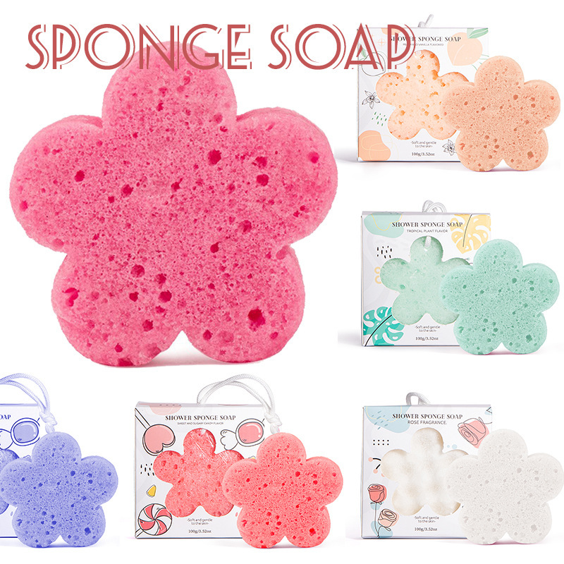 外国貿易sponge soap石鹸花びら手作り石鹸留香精油石鹸入浴石鹸石鹸石鹸100gスポンジ石鹸|undefined