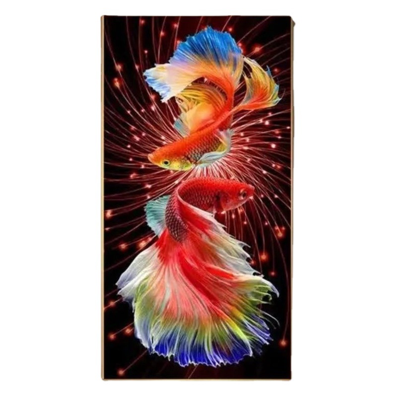 Punto de Cruz Real de la Mona Lisa, Doble Koi Rojo Fuego, Colección Popular para Sala de Estar, Pintura Decorativa de Estilo Chino, Versión Vertical, Bordado Hecho a Mano