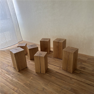 Zen Wooden Pier and Silent Wind French White Oak Coffee Table Short Square Stool Root Carving Flower Rack Shizi Homestay Decoration Ornaments Tree Pier