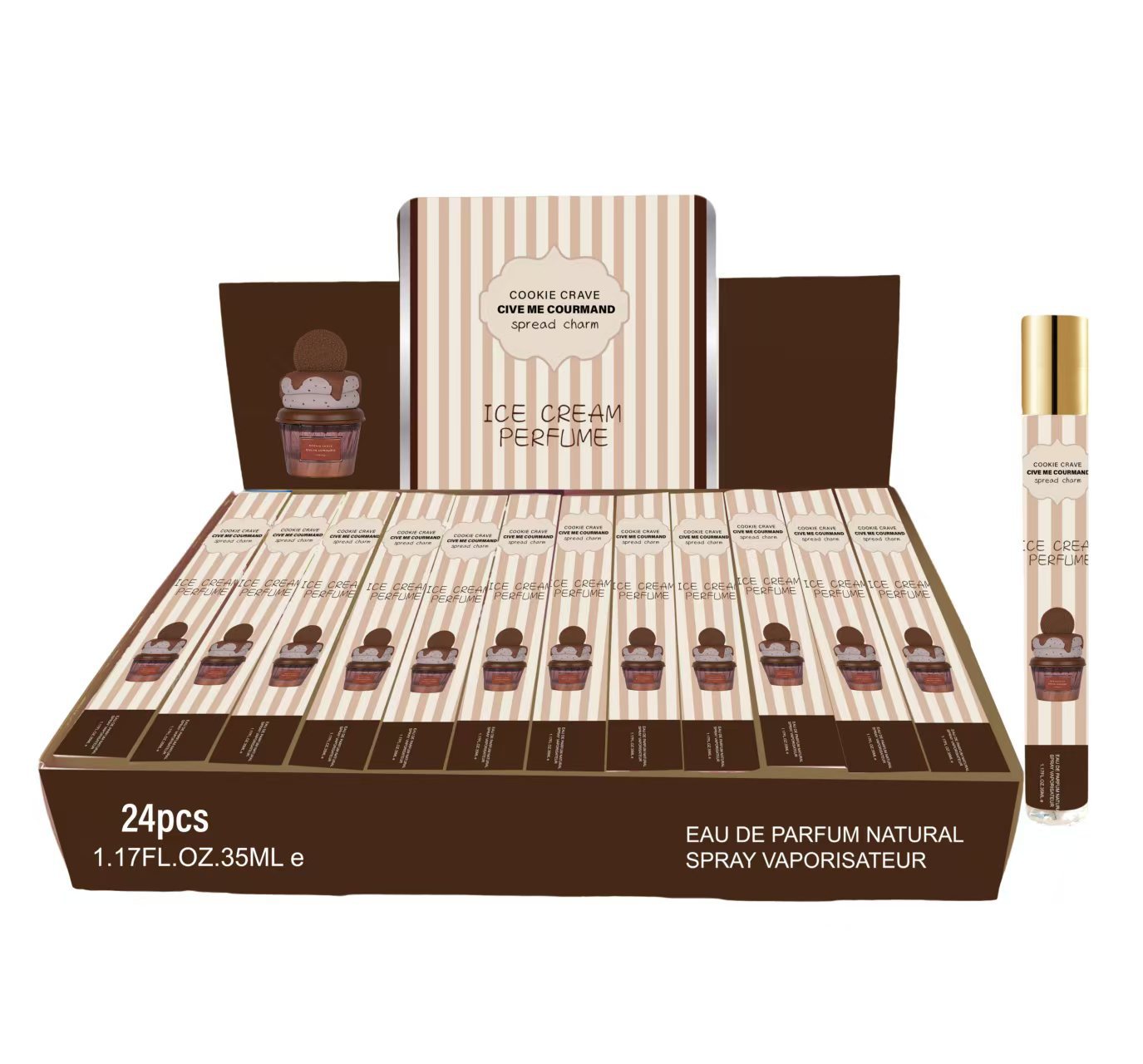Fronteriza venta caliente de vainilla helado perfume lindo paquete de perfume duradero 35ml perfume al por mayor