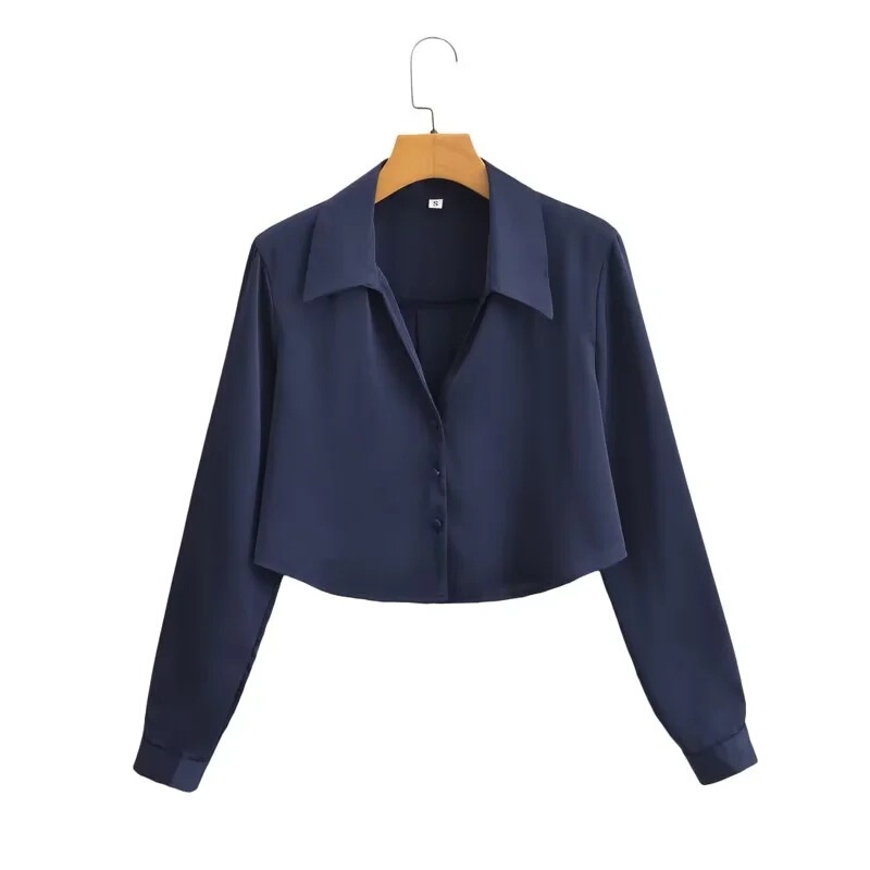 2025 New Autum Fashion Single-Breasted Pure Color Top Lapel Satin Silk Short Shirt 2242/7964 2025 New Autum Fashion Single-Breasted Pure Color Top Lapel Satin Silk Short Shirt 2242/7964