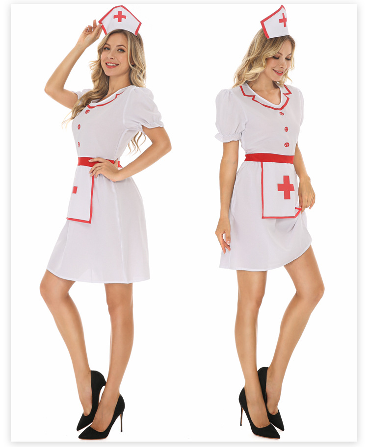 Halloween Cosplay Nurse Red Cross Short-sleeved White Dress Wholesale Nihaojewelry display picture 4