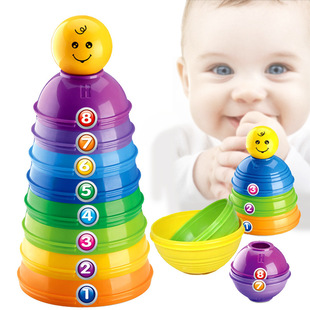 Cross-Border Export of Infants and Young Children's Jenga Stacking Cup Toys, Parent-Child Interaction, Baby Rainbow Ring Teaching Aids, Bowl Stacking Bowls