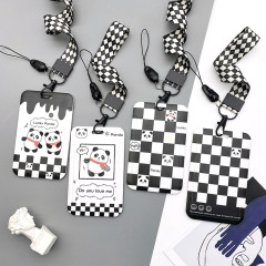 Cartoon Panda Card Holder Bus Card Protector Badge Student Campus Meal Card Bag Cute Keychain Lanyard Wholesale