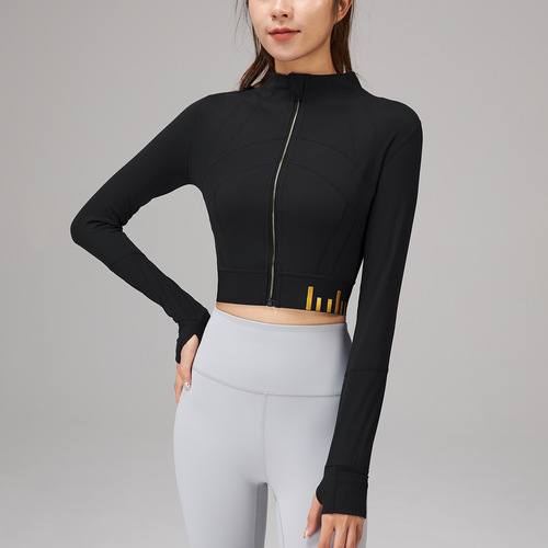 New Women's Sport Def*ne Jacket Short Sleeve, Revealing Navel, Double-Sided Fleece, Casual Running Fitness Outerwear
