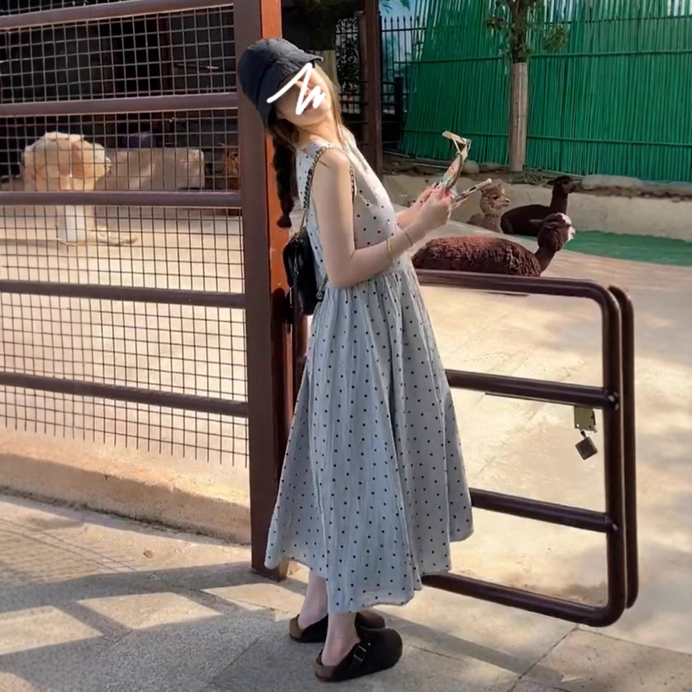 Polo Dot Sleeveless Vest dress Children's Summer 2025 New Tea Break French Style Elegant Small Slim Look Long Dress