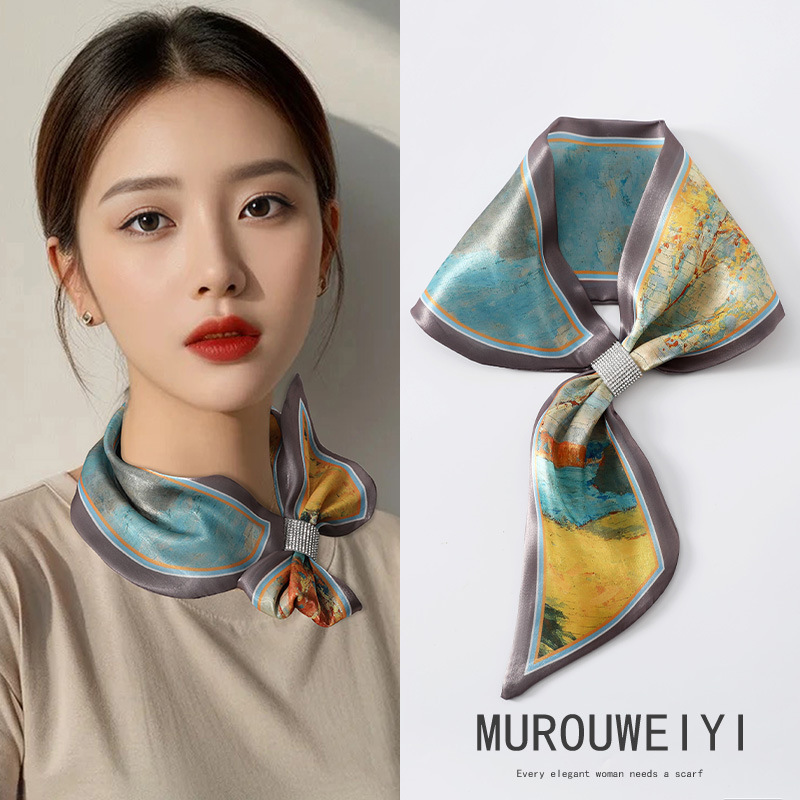 (스트리머얀) 오렌지-레드 가을풍의 작은귀스카프 13*75cm