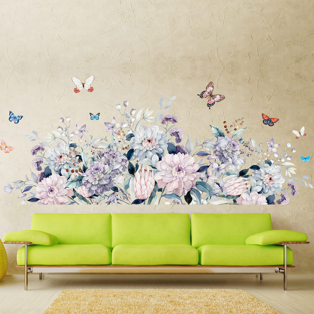 欧美热销牡丹花墙贴水彩贴纸家居卧室客厅花朵组合贴画QT001-阿里巴巴