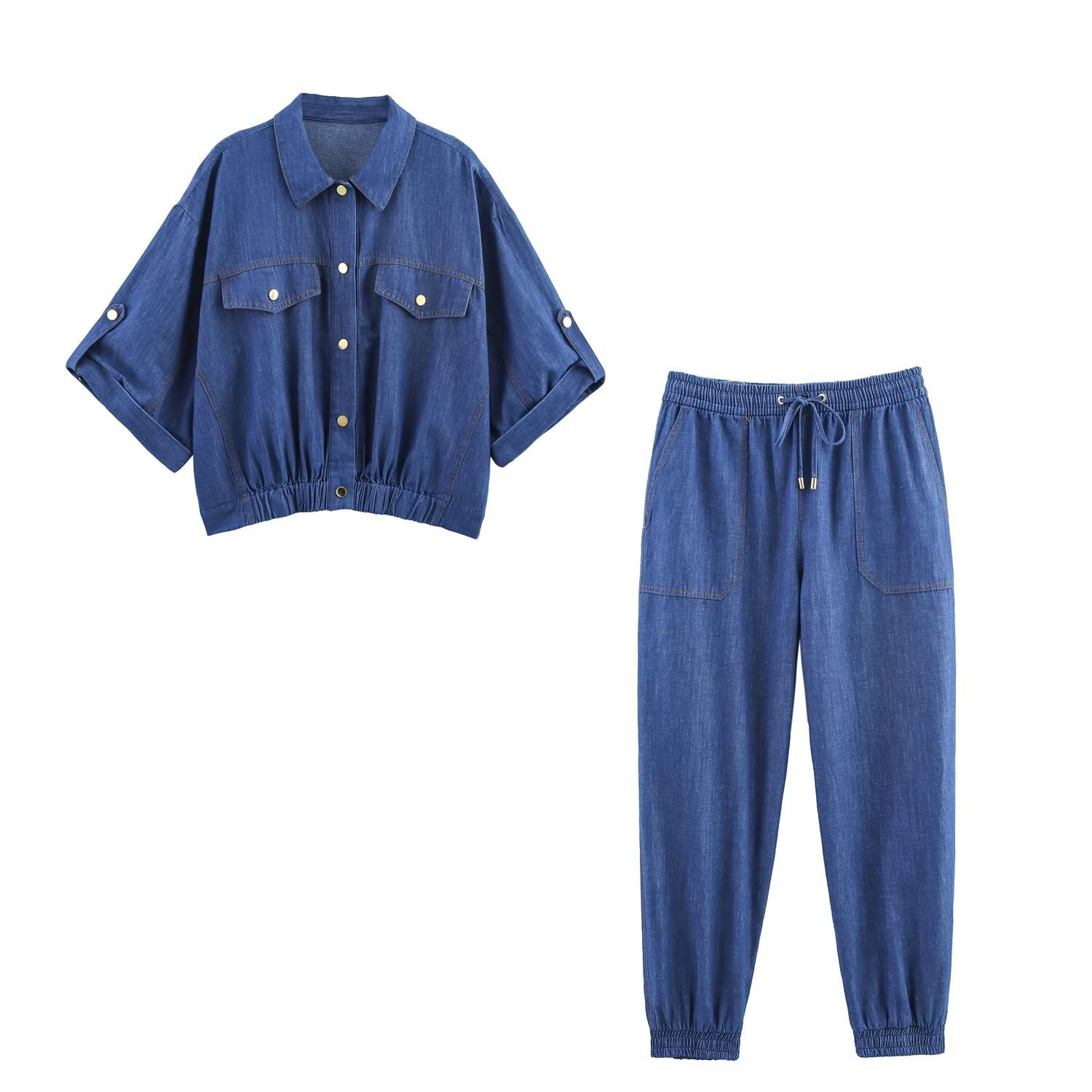 Cross-Border Women's Clothing 2026 Spring and Autumn European and American Fashion Short-Sleeved Jacket + Jogging Pants Set for Women X411546/47