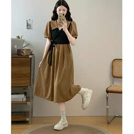 法式轻熟风假两件连衣裙女夏季新款高级感复古中长款气质显瘦长裙