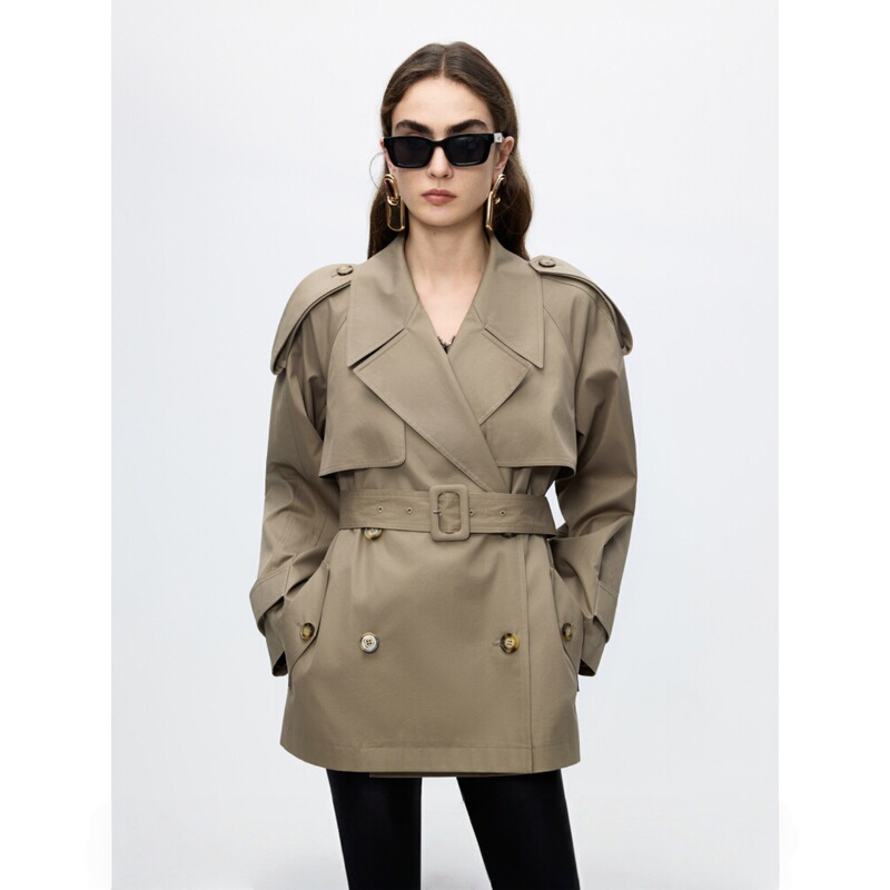Langjia Retro Double-Breasted Short Trench Coat Classic British Style Women's 2026 Autumn and Winter New Model Langjia Retro Double-Breasted Short Trench Coat Classic British Style Women's 2026 Autumn and Winter New Model