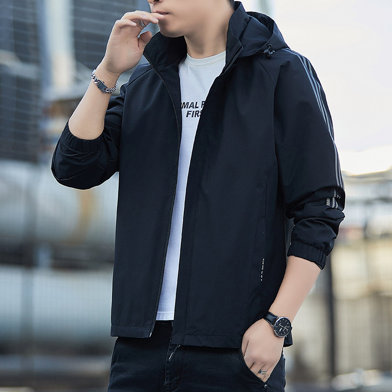 Otoño, chaqueta de tres barras, primavera y otoño, 2025 moda de hombre, chaqueta con capuz, guapo, delgado, casual