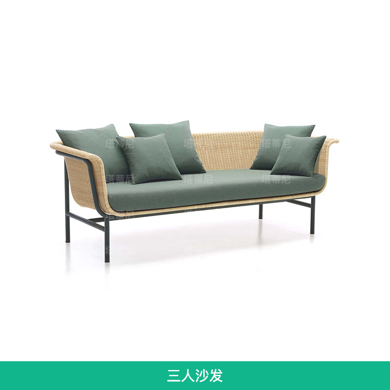 Sofá de aluminio para terraza de patio, impermeable, con protección solar, para hotel, villa, resort, muebles modernos de ratán. image 10