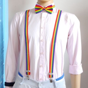 Adult Men's Strap Bow Rainbow Striped Pants Strap Hotel Professional Strap Bow Tie Rainbow