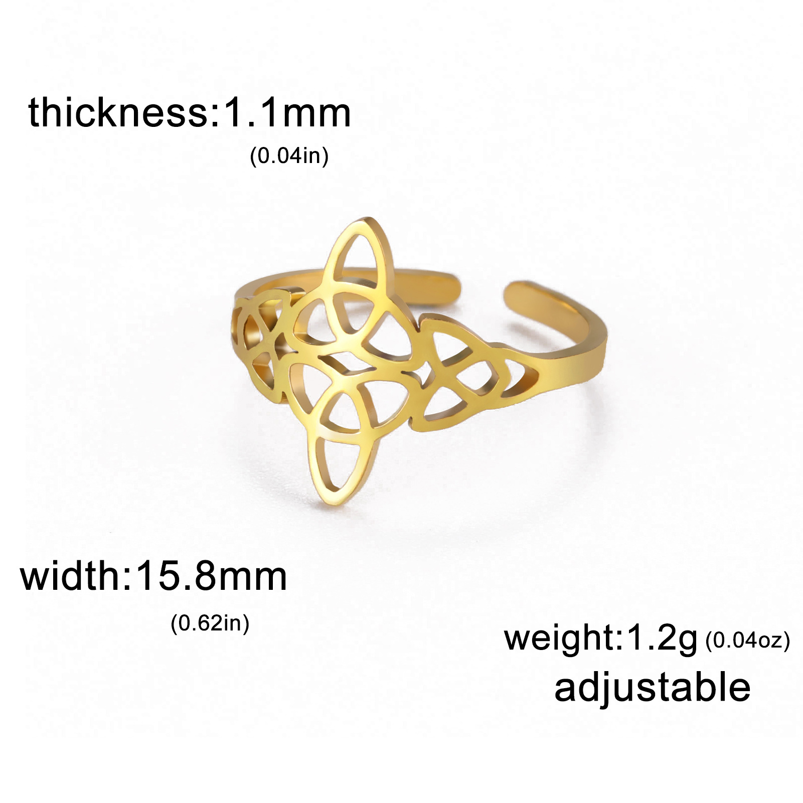 Hot Selling Product Titanium Steel Cut Hollow Single Layer Witch Knot Ring 304 Material Stainless Steel Open Adjustable Ring display picture 4