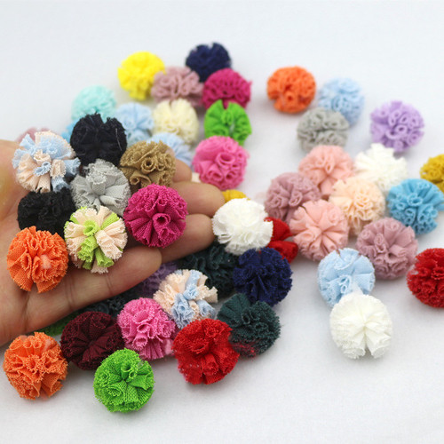 Wholesale 2.5cm Korean version elastic mesh ball DIY handmade lace pom pom children's hair accessories pom pom accessories