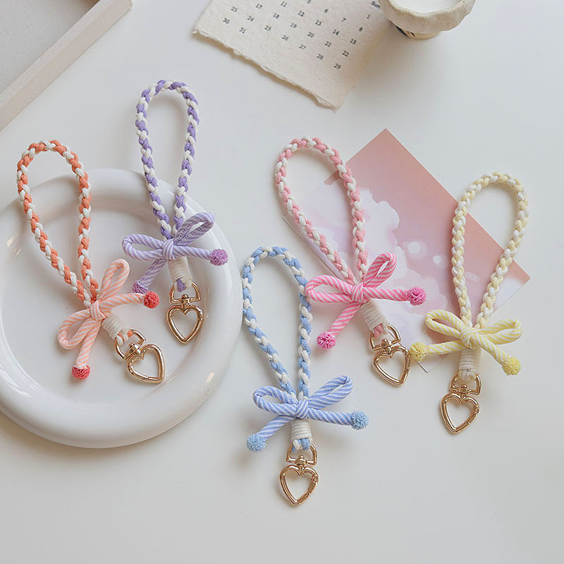 Original Design 2025 Spring and Summer New Striped Bow Keychain Cute Girl Candy Color Mobile Phone Wrist Rope