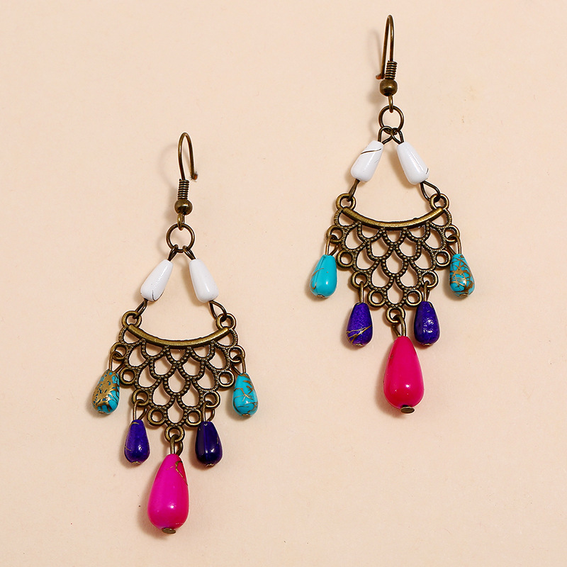 Fashion Hollow Scale Pattern Water Drop Ear Hook Alloy Earrings Female display picture 1