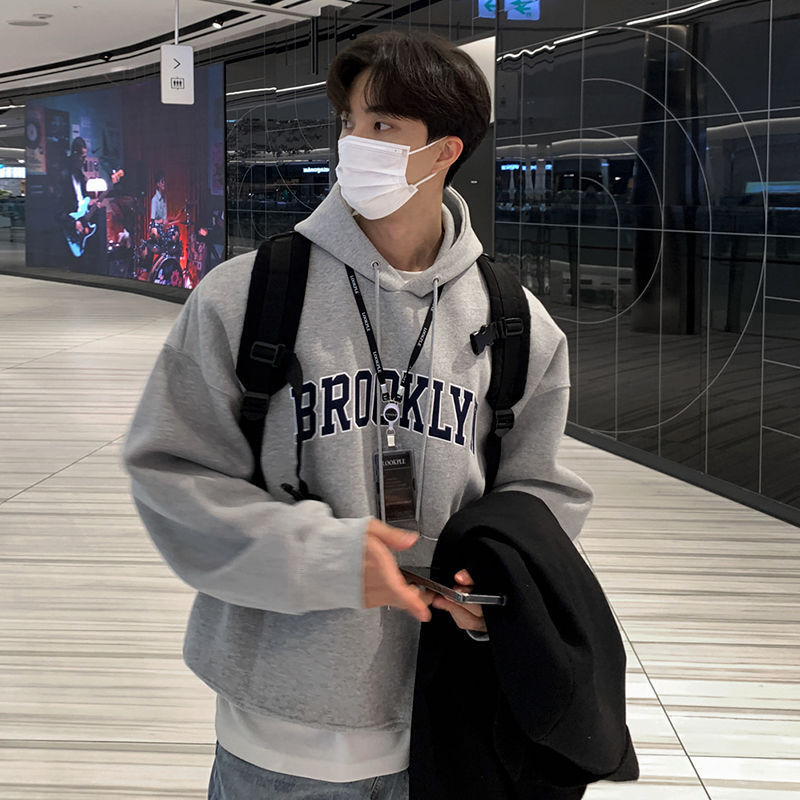 MYQ Korean-style Hooded Sweater Men's 2023 Spring and Autumn Loose Fashionable Embroidered Letter Cotton Top Jacket