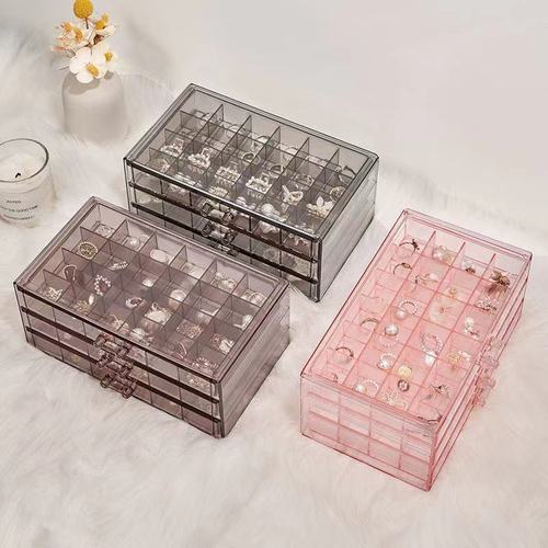 Drawer-style dustproof earring and earphone storage box, earring clip organizer, multi-layered diamond and pearl treasure box