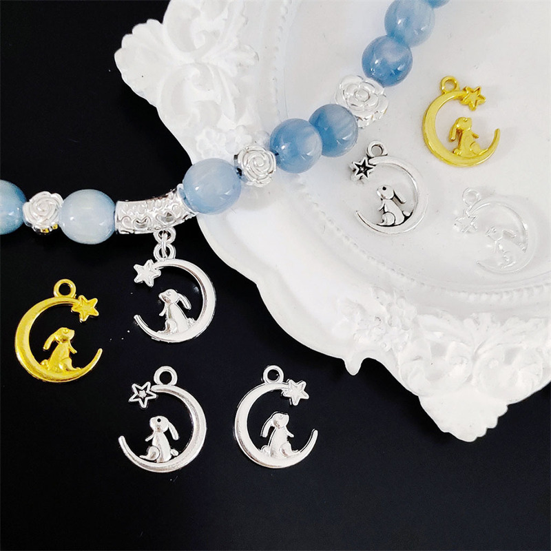 Alloy Bright Silver DIY Handmade Accessories Bracelet Pendant Moon Pendant Bracelet with Bead String Bead Jewelry Material