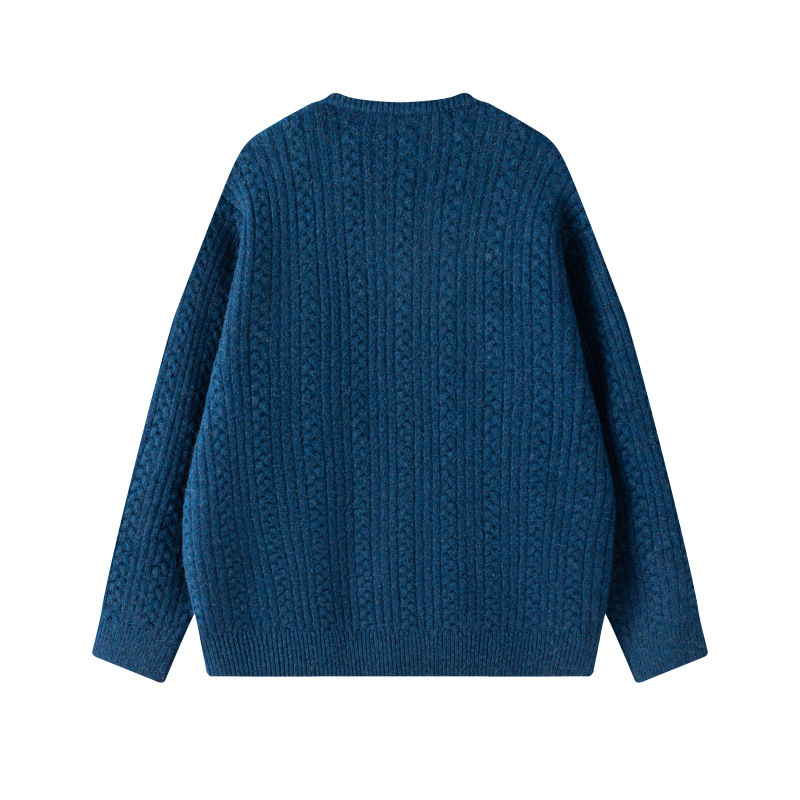 Flor torcida para hombres otoño e invierno pequeño suéter de cuello en V para hombres japoneses color sólido simple suéter de punto casual suelto