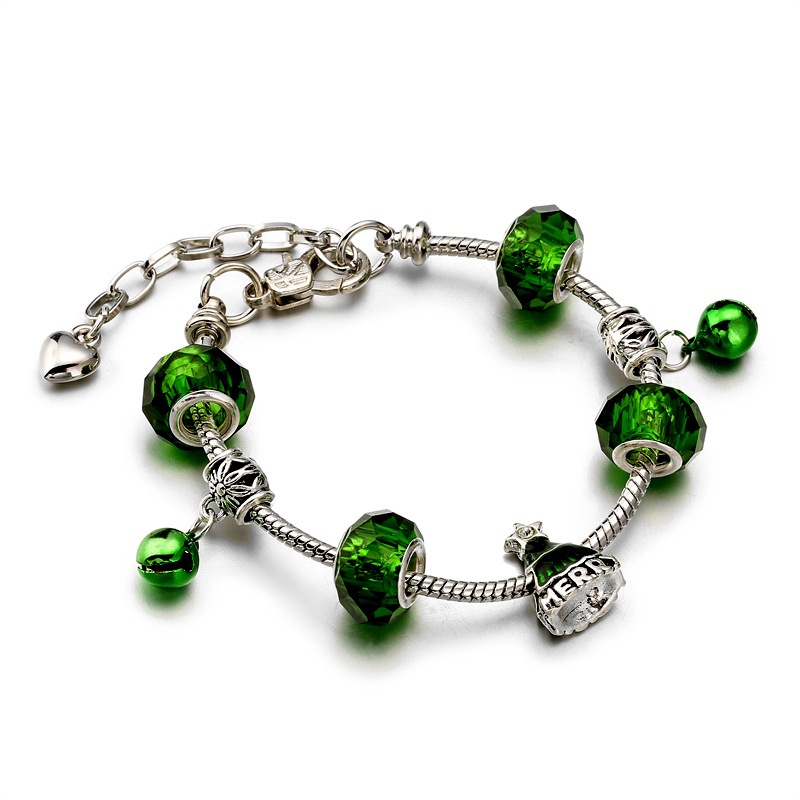 Popular europeo y americano de aleación de cuentas de cristal ajustable electrochapado Santa Claus pulsera de Navidad fabricante en stock